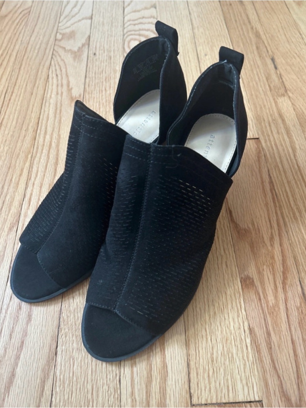 Attention Black Suede Open-Toe Ankle block heal - Women's Fashion